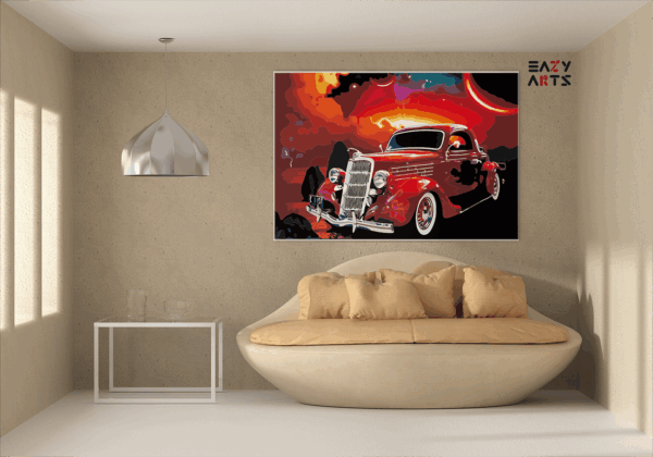 Cosmic Cruiser: Retro Red Car Paint by Numbers Kit - Image 2