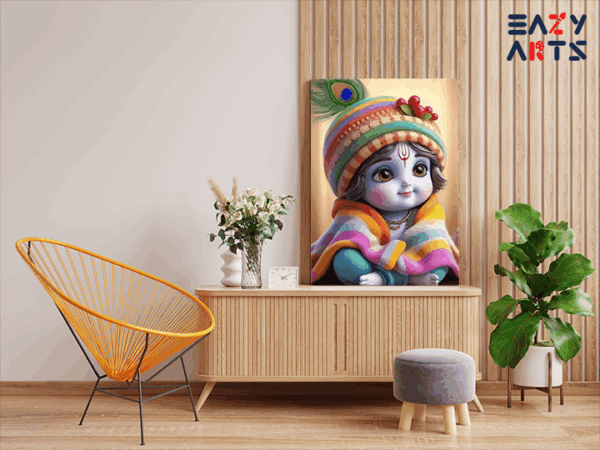 Cuddly Krishna: Baby Krishna in Colorful Blanket Paint by Numbers Kit - Image 2