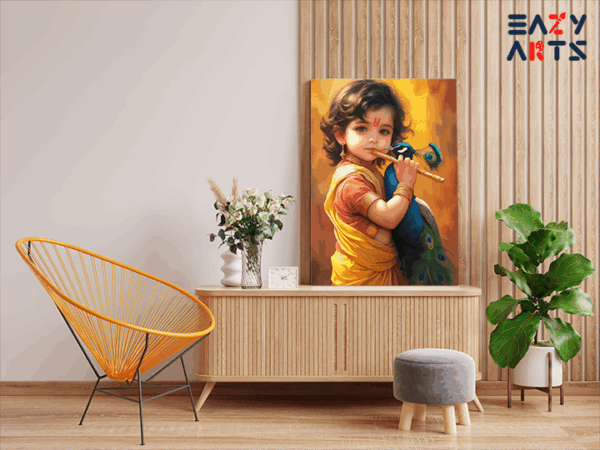 Child Krishna with Flute and Peacock Paint by Numbers Kit - Image 2
