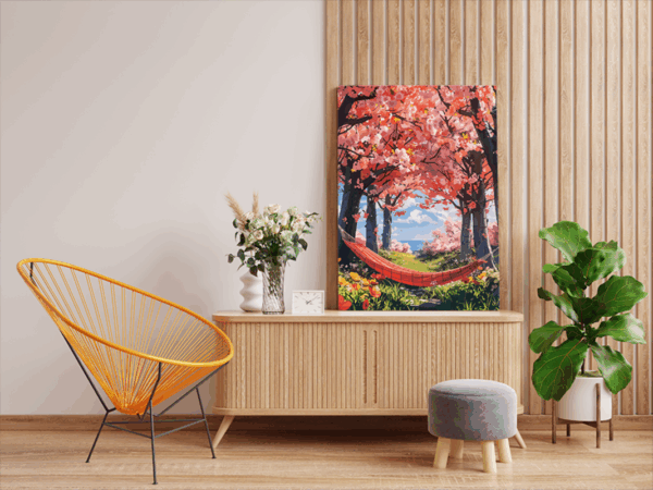 Cherry Blossom Hammock Retreat Paint by Numbers Kit - Image 2