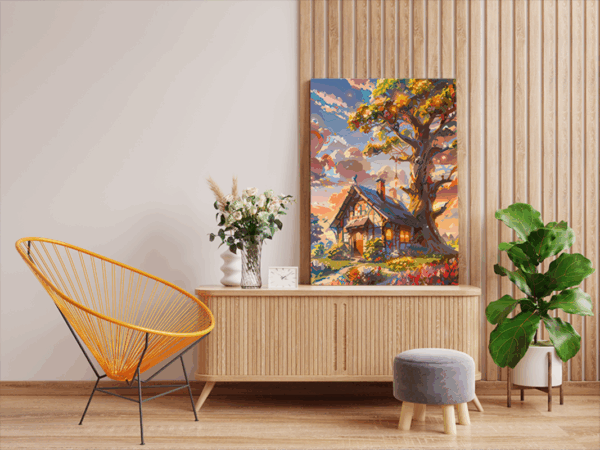 Whimsical Cottage at Sunset Paint by Numbers Kit - Image 2