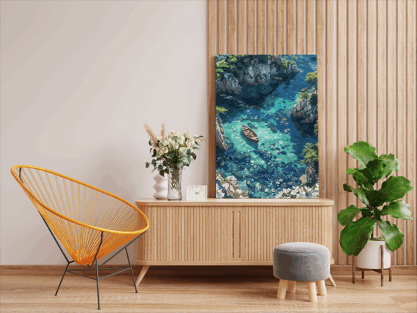 Crystal Clear Cove with Boats Paint by Numbers Kit - Image 2
