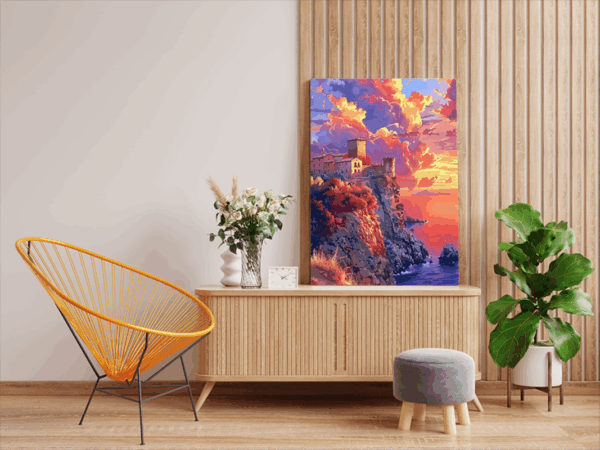 Sunset Castle Cliff Paint by Numbers Kit - Image 2