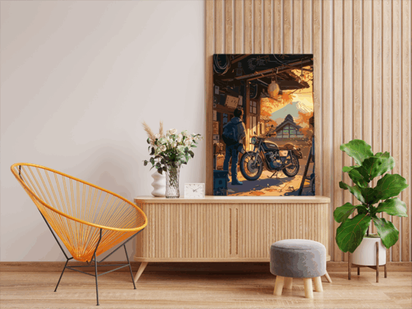 Morning Ride: Retro Motorcycle Paint by Numbers Kit - Image 2