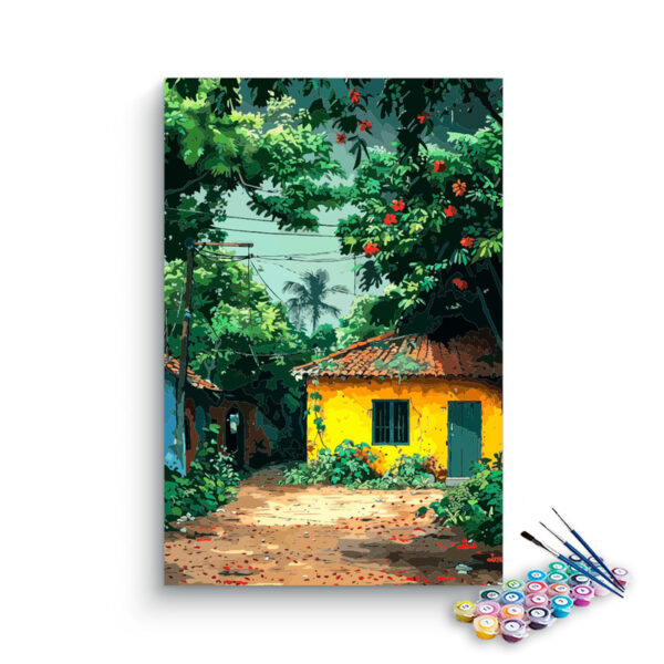 Vibrant Village Cottage with Blooming Garden Paint by Numbers Kit