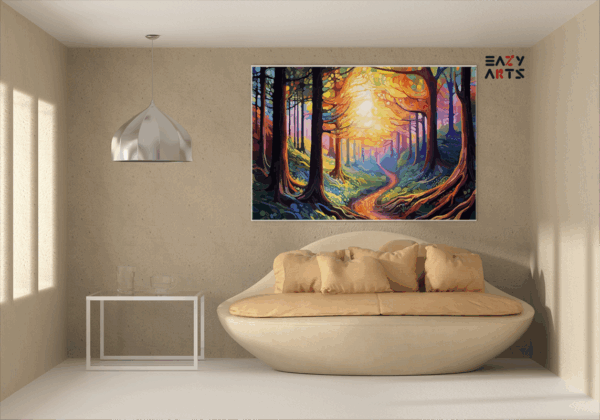 Mystical Forest Path with Glowing Sunrise Paint by Numbers Kit - Image 2