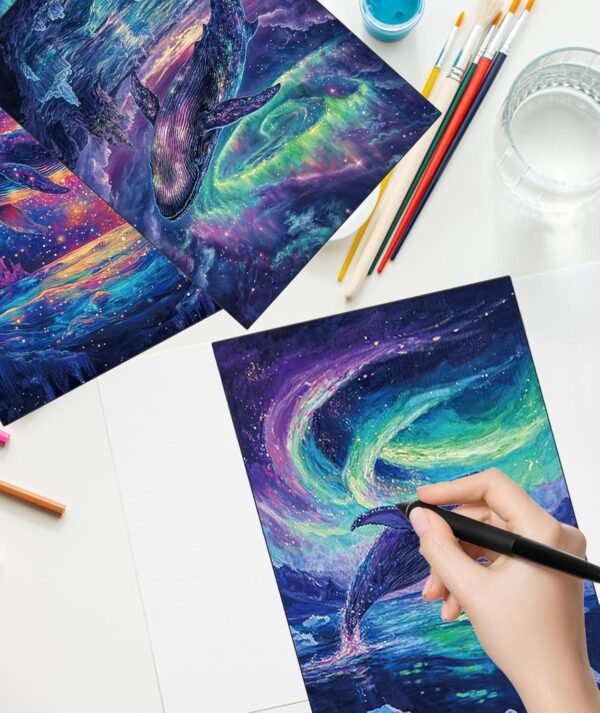 Glow in the Dark Whale Scratch Painting Kit – Aurora Ocean & Cosmic Sea Life - Image 6
