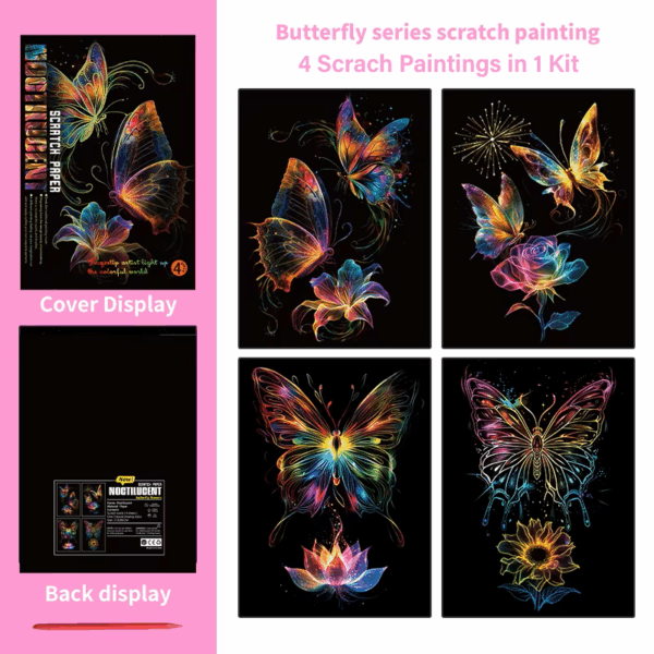 Glow in the Dark Butterfly Scratch Painting Kit – Neon Wings & Floral Magic - Image 2