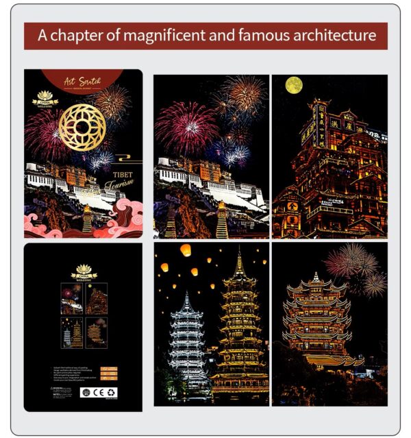 Tibetan Architecture Scratch Painting Kit – Potala Palace, Pagodas & Lantern Festival - Image 2