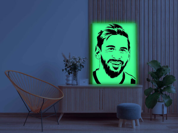 Smiling Lionel Messi Canvas DIY Painting – Glow in the Dark Kit for Football Fans | Eazy Arts DIY Art Set with Brushes, Glow Paint & Black Paint (Blue/Cyan/Green Glow Options) - Image 3