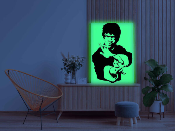 Bruce Lee Canvas DIY Painting – Glow in the Dark Kit for Martial Arts Fans | Eazy Arts DIY Art Set with Brushes, Glow Paint & Black Paint (Blue/Cyan/Green Glow Options) - Image 3